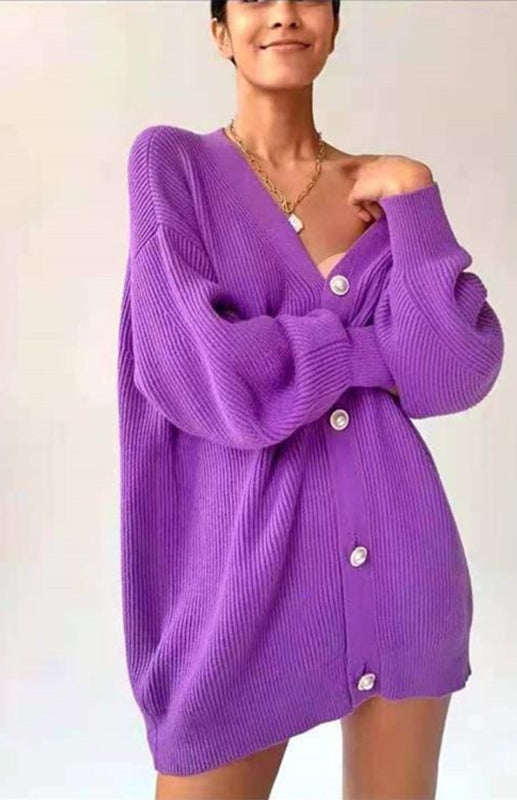 Candy Color Loose Knit V-Neck Cardigan