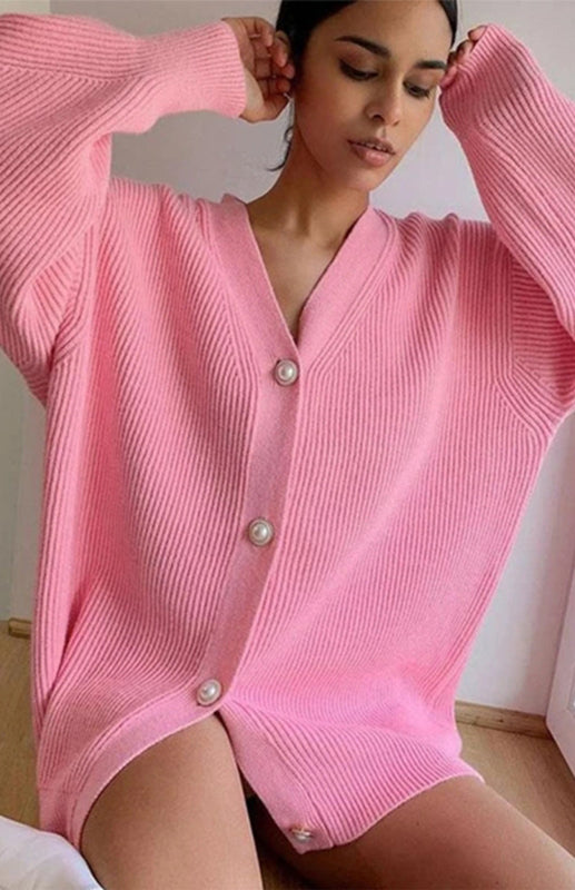 Candy Color Loose Knit V-Neck Cardigan