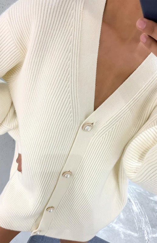 Candy Color Loose Knit V-Neck Cardigan