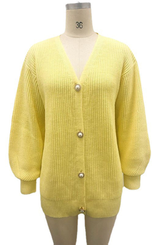 Candy Color Loose Knit V-Neck Cardigan