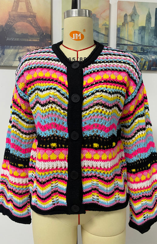 Rainbow Striped Knit Cardigan