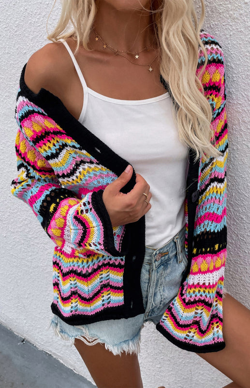 Rainbow Striped Knit Cardigan
