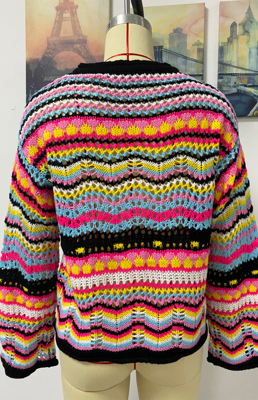 Rainbow Striped Knit Cardigan