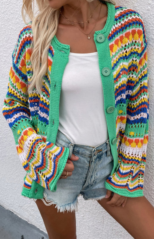 Rainbow Striped Knit Cardigan