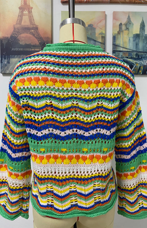 Rainbow Striped Knit Cardigan