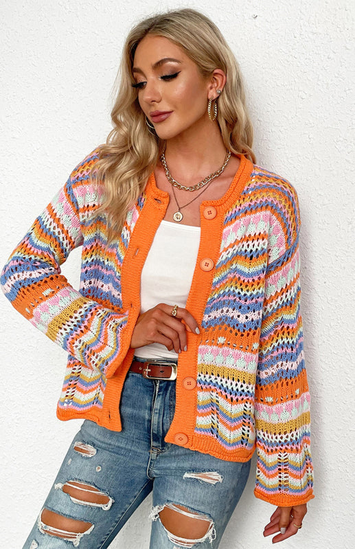 Rainbow Striped Knit Cardigan Orange