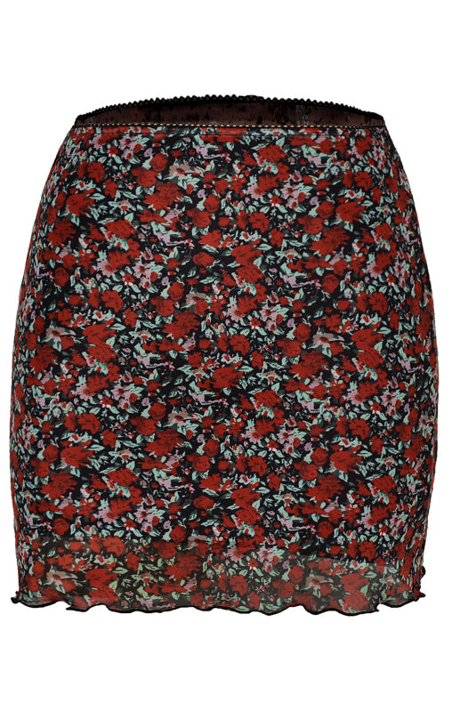 Printed Mesh High Waist Mini Skirt
