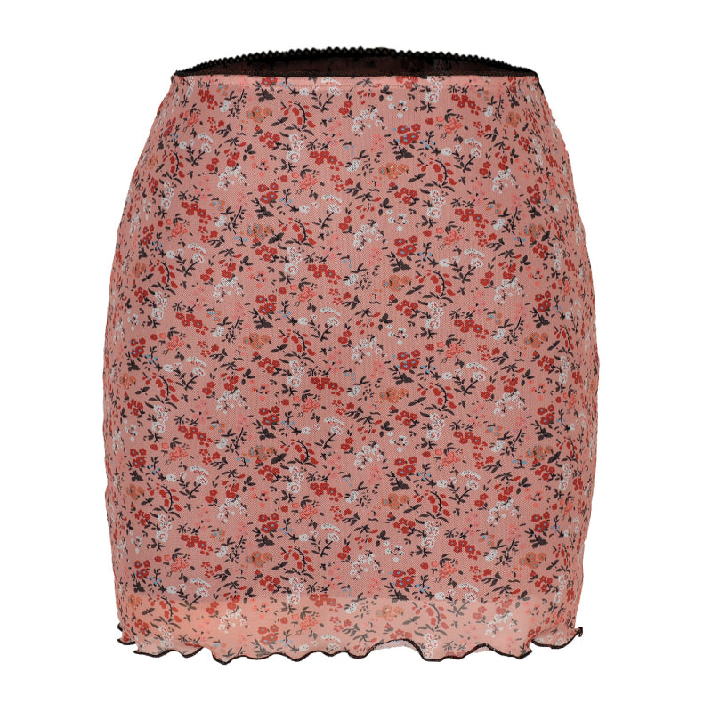 Printed Mesh High Waist Mini Skirt