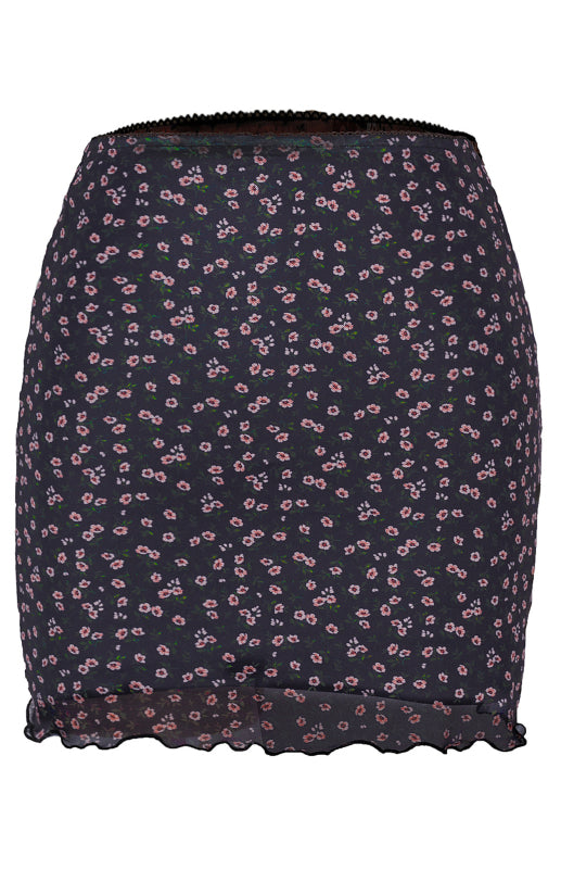Printed Mesh High Waist Mini Skirt