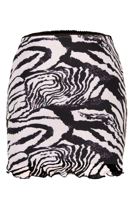 Printed Mesh High Waist Mini Skirt