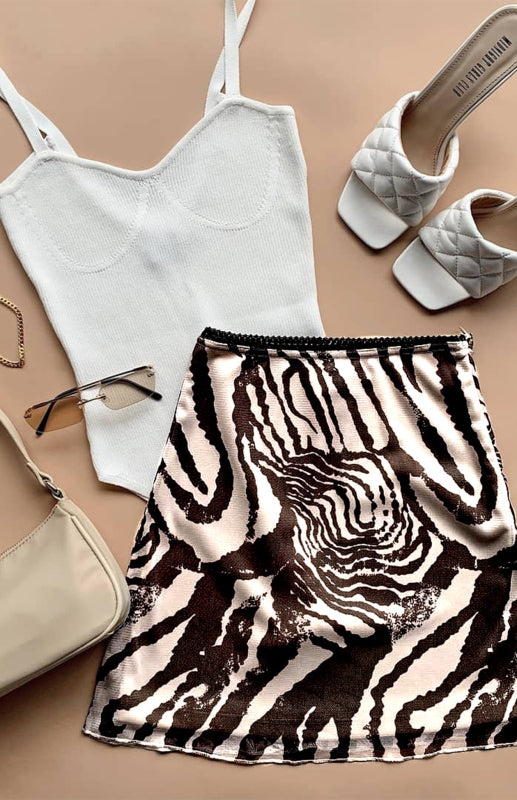 Printed Mesh High Waist Mini Skirt