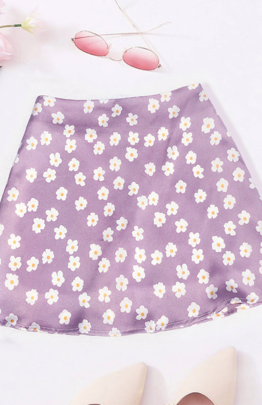 Floral High Waist Satin Skirt – Smiling Maria