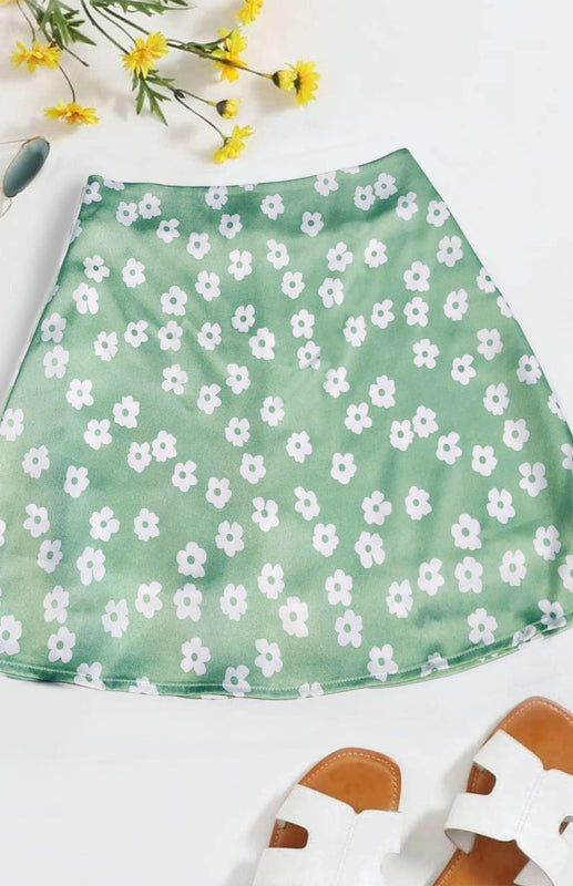 Floral High Waist Satin Skirt – Smiling Maria