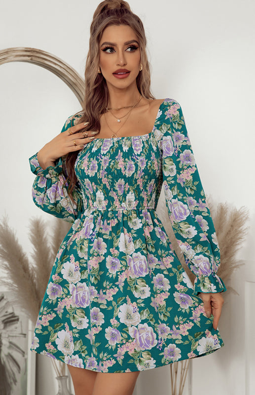 Floral Square Neck Mini Dress – Puff Sleeves & Retro Fit