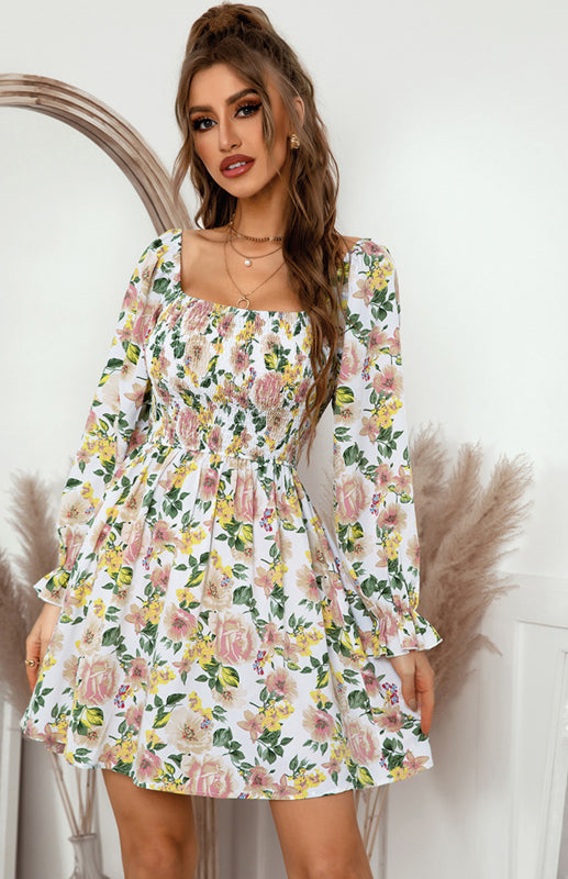Floral Square Neck Mini Dress – Puff Sleeves & Retro Fit