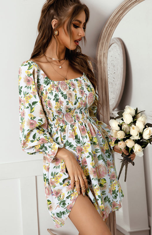 Floral Square Neck Mini Dress – Puff Sleeves & Retro Fit
