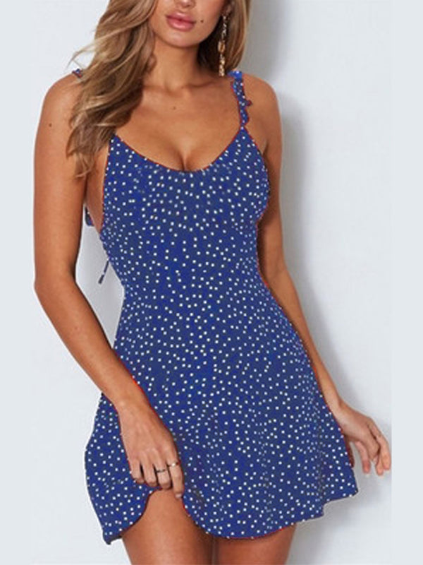 Polka Dot Lace Summer Dress – Sleeveless A-line with Sling Neckline
