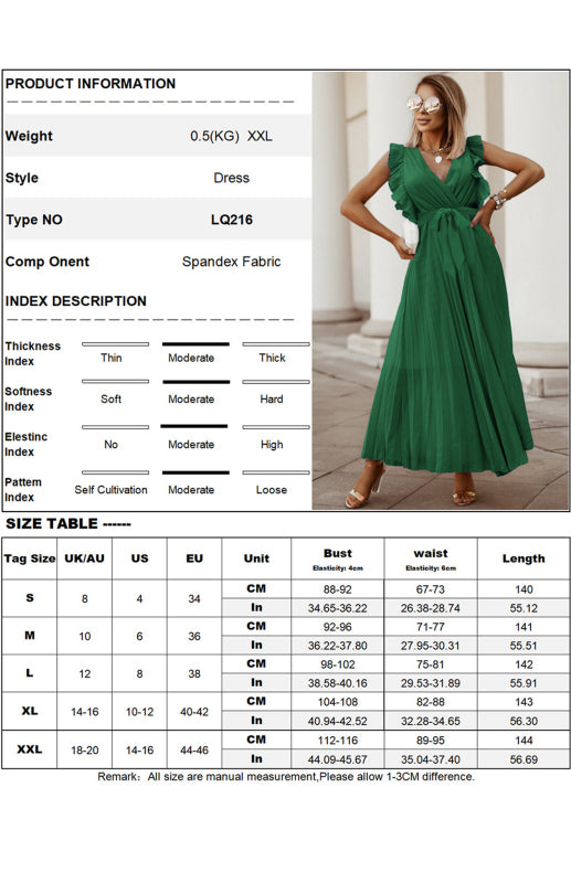 Retro Chiffon Dress with Lotus Leaf Sleeves – V-Neck & Pleated Skirt
