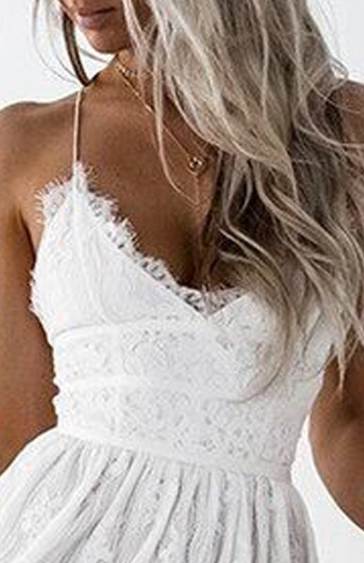 Lace-Paneled Strapless Dress – Sleeveless Knit with Suspender Straps