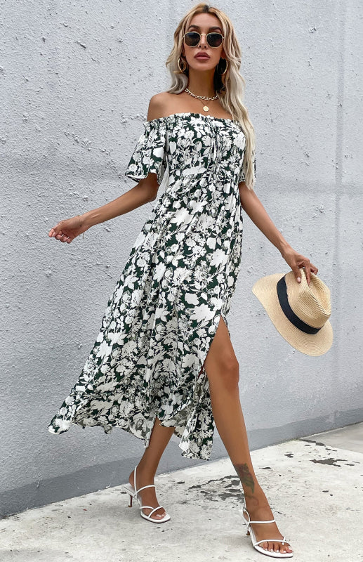 Floral One-Shoulder Midi Dress – Lightweight Boho Style with High Waist