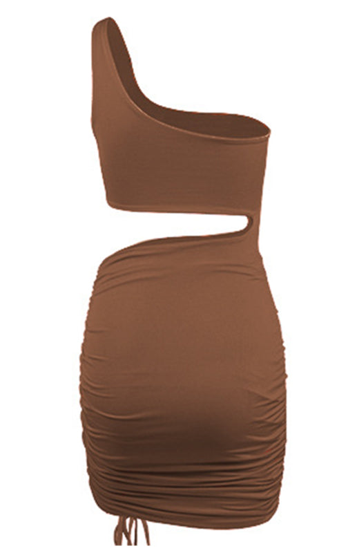 One-Shoulder Lace-Up Hollow Bodycon Dress