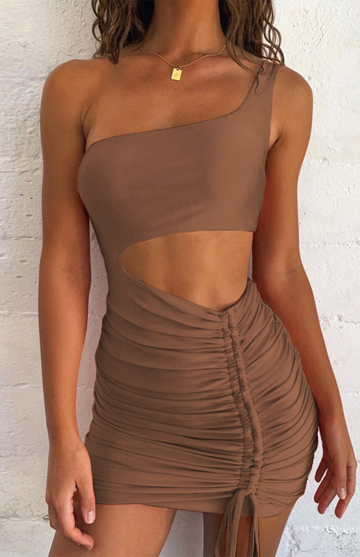 One-Shoulder Lace-Up Hollow Bodycon Dress