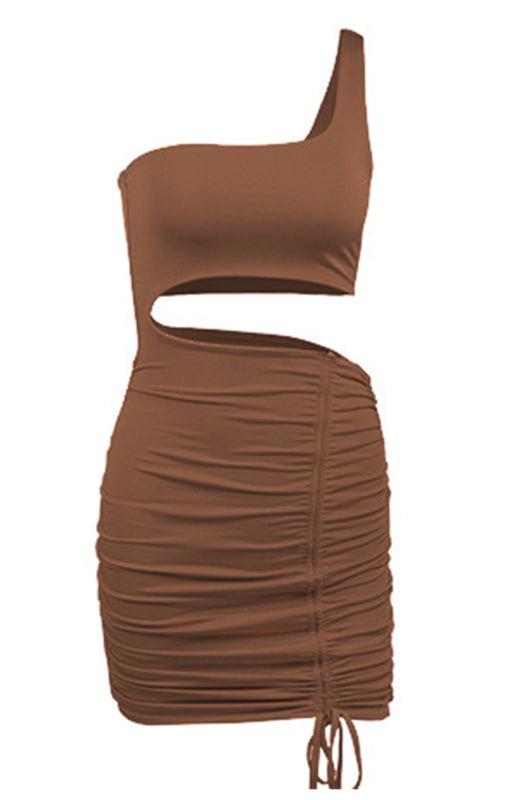 One-Shoulder Lace-Up Hollow Bodycon Dress