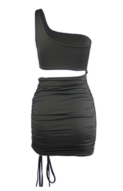 One-Shoulder Lace-Up Hollow Bodycon Dress