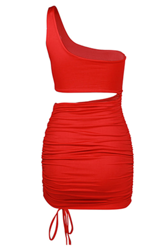 One-Shoulder Lace-Up Hollow Bodycon Dress
