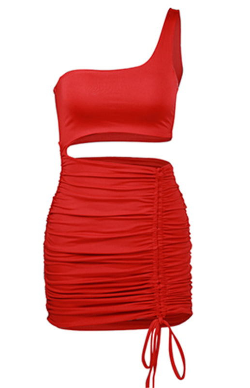 One-Shoulder Lace-Up Hollow Bodycon Dress
