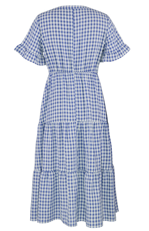Plaid Short Sleeve Swing Midi Dress – Spring-Summer Lightweight Elegance