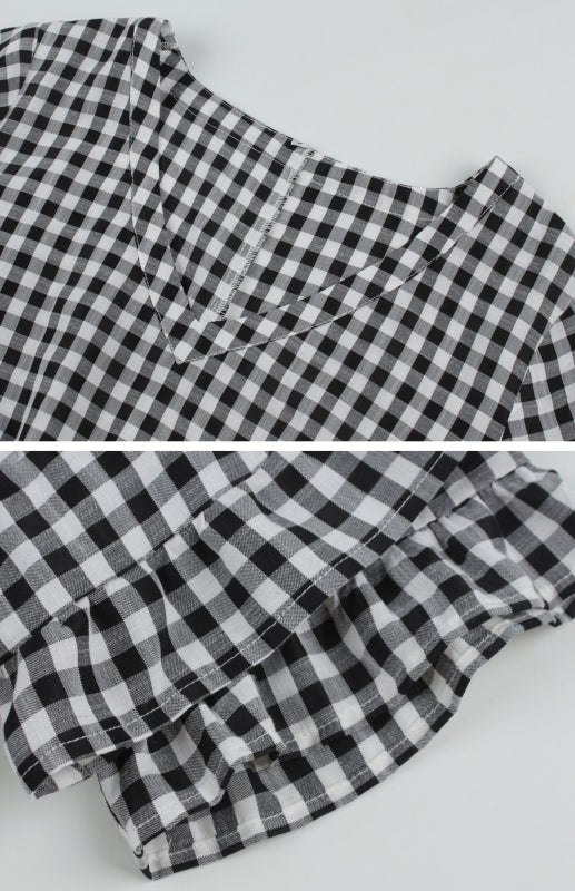 Plaid Short Sleeve Swing Midi Dress – Spring-Summer Lightweight Elegance