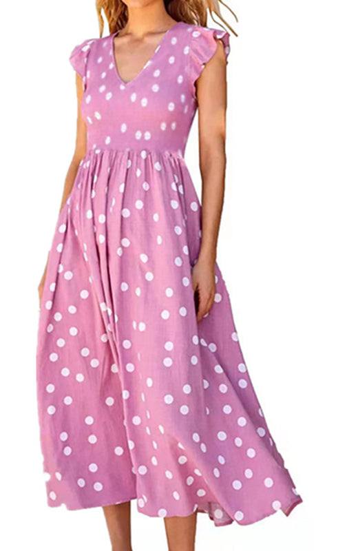 Retro Polka Dot Waist-Length Dress – Sleeveless V-Neck for Warm Days
