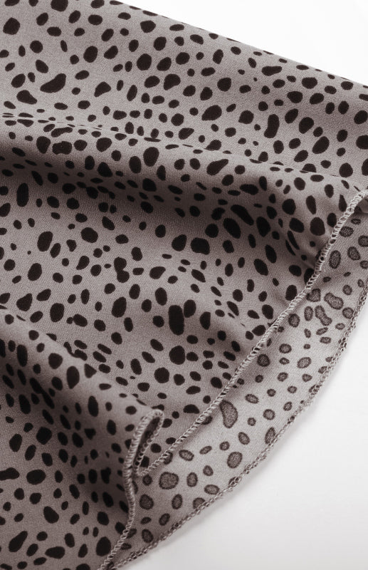 Leopard Print Long Sleeve Pleated Shirt Dress – Lapel Collar & Retro Style