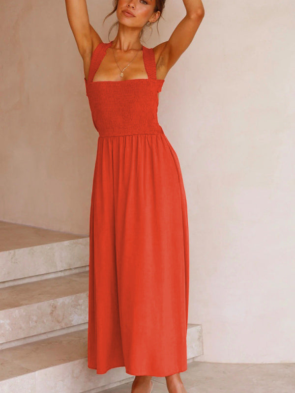 Sleeveless Cotton Linen Midi Sling Dress - Boho Summer Look