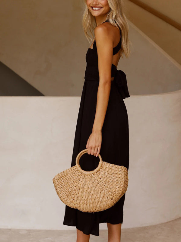 Sleeveless Cotton Linen Midi Sling Dress - Boho Summer Look