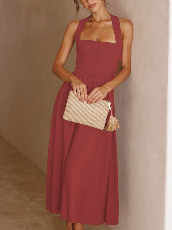 Sleeveless Cotton Linen Midi Sling Dress - Boho Summer Look