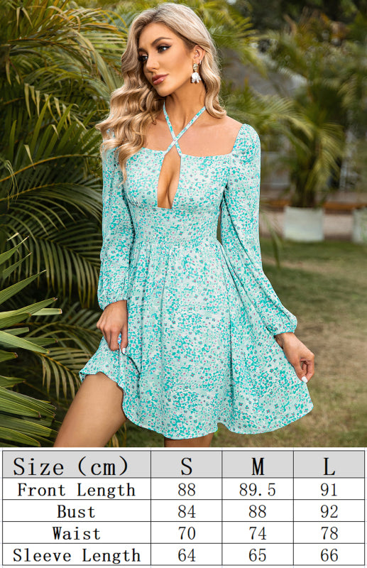 Floral Square Neck Lace Dress – Long Sleeve, Fitted Waist, Spring Style