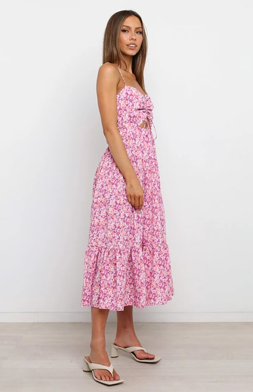 Floral Sleeveless Cutout Maxi Dress – Sling Neckline & Woven Polyester