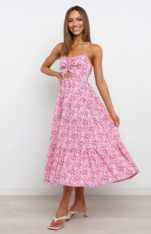 Floral Sleeveless Cutout Maxi Dress – Sling Neckline & Woven Polyester