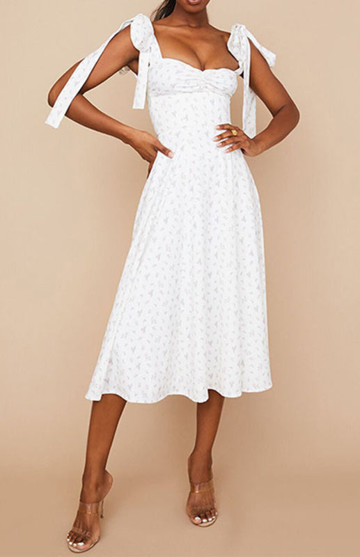 Floral Lace-Up Maxi Dress with Side Slit – Sleeveless Bohemian Style