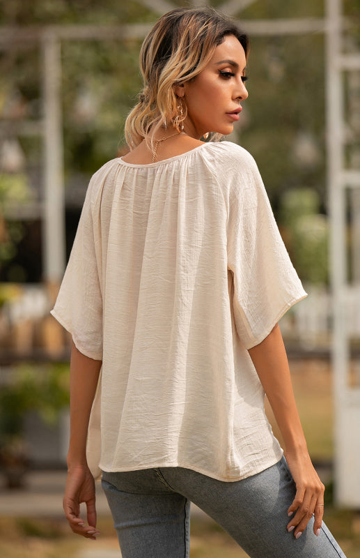 Women's Square Neck Short Sleeve Loose Blouse