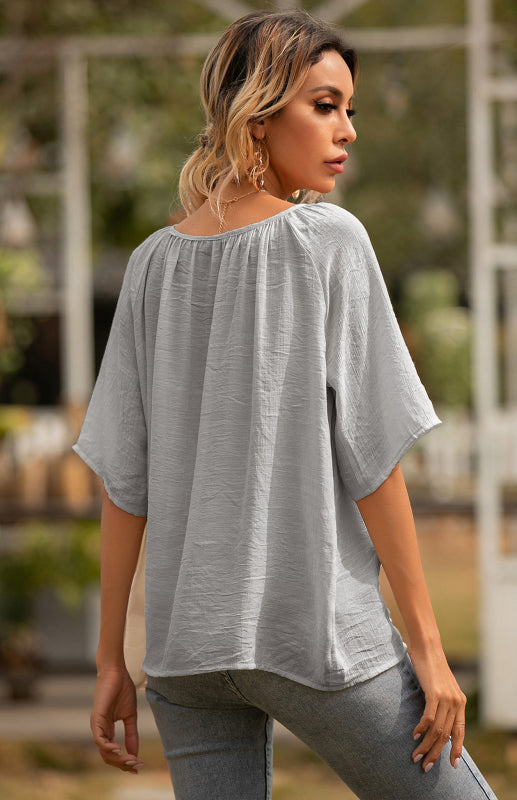 Women's Square Neck Short Sleeve Loose Blouse