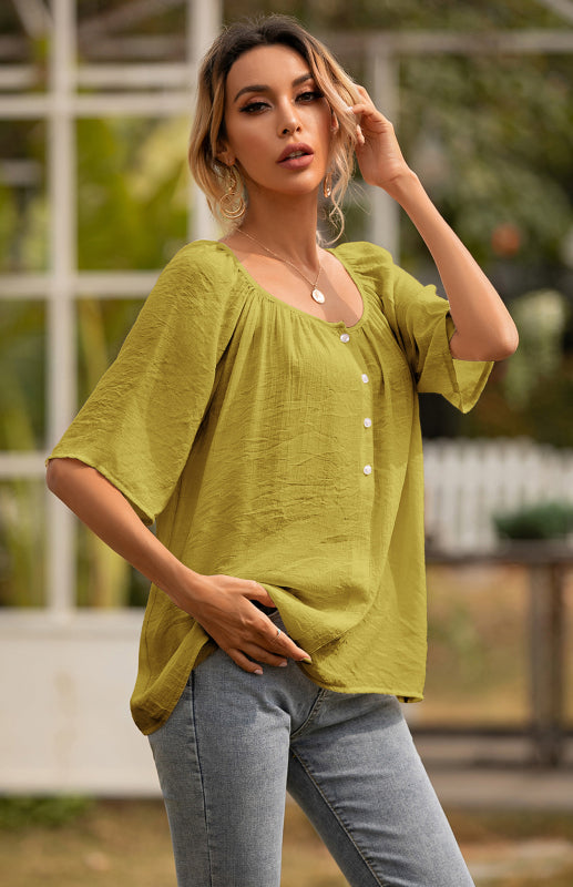 Women's Square Neck Short Sleeve Loose Blouse