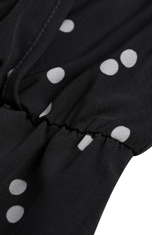 Polka Dot V-Neck Sleeveless Maxi Dress – Floral Tie Waist Summer Style