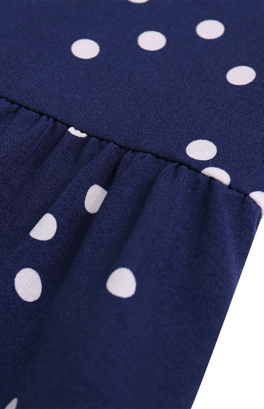 Polka Dot V-Neck Sleeveless Maxi Dress – Floral Tie Waist Summer Style