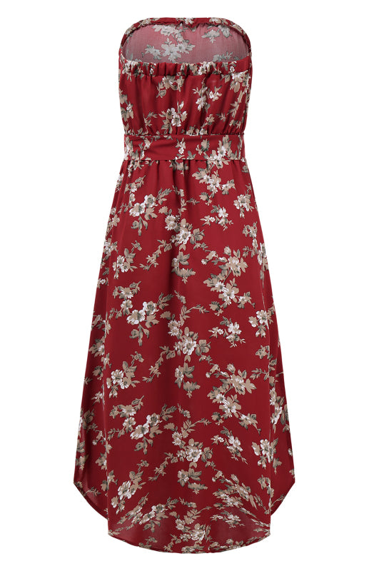 Floral Wrap Chest Chiffon Dress – Sleeveless Off-Shoulder Summer Style