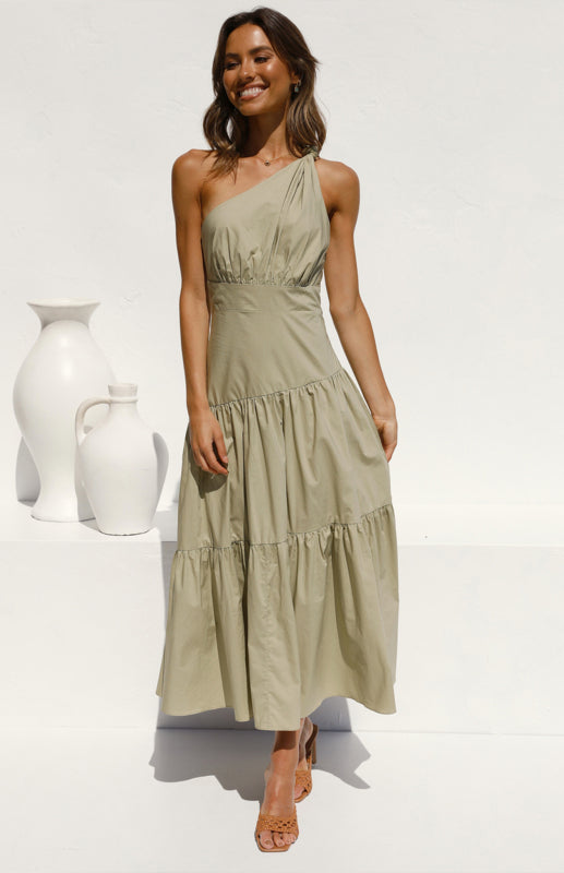 Women's One Shoulder Gathered Long Dress
