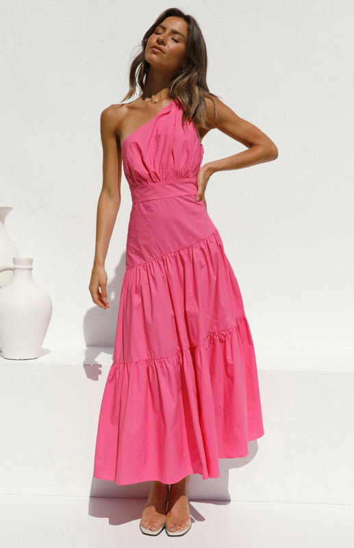 Women's One Shoulder Gathered Long Dress