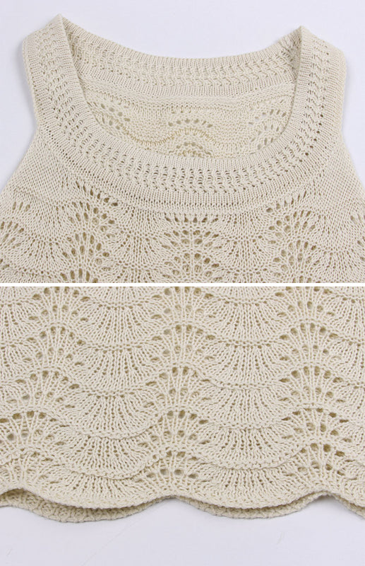 Sleeveless Knit Mini Dress – Cutout Detail, Round Neck, Spring-Summer Style